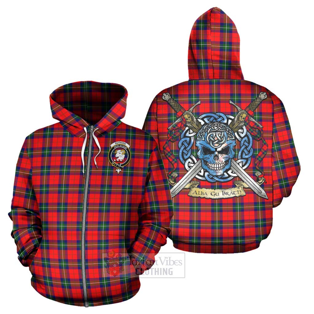Ruthven Tartan Hoodie with Family Crest Celtic Skull Style - Tartan Vibes Clothing