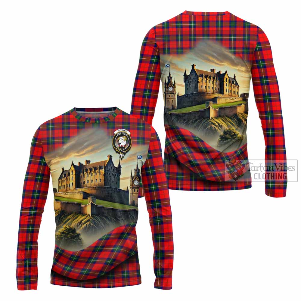 Ruthven Tartan Family Crest Long Sleeve T-Shirt with Scottish Ancient Castle Style - Tartan Vibes Clothing