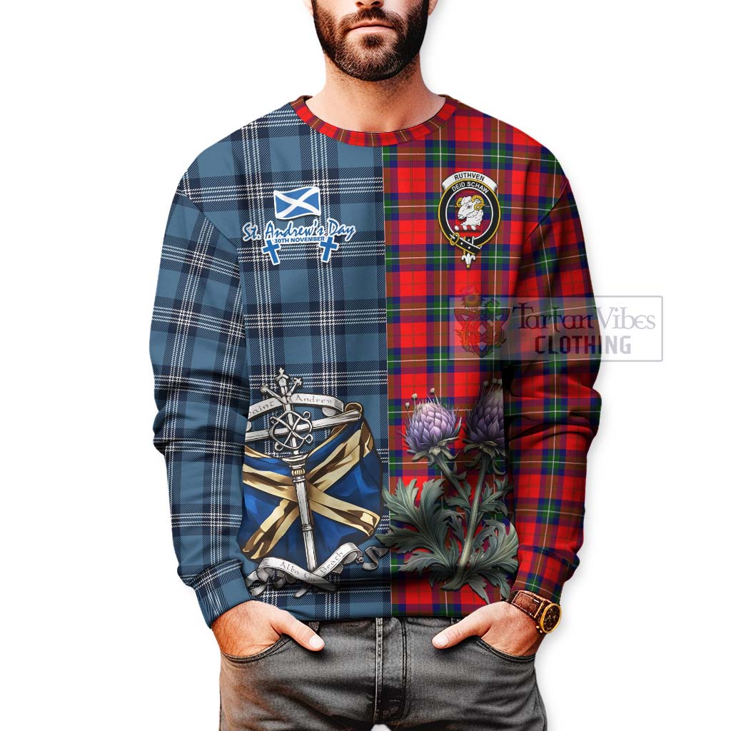 Ruthven Tartan Sweatshirt Happy St. Andrew's Day Half Tartan Style - Tartan Vibes Clothing