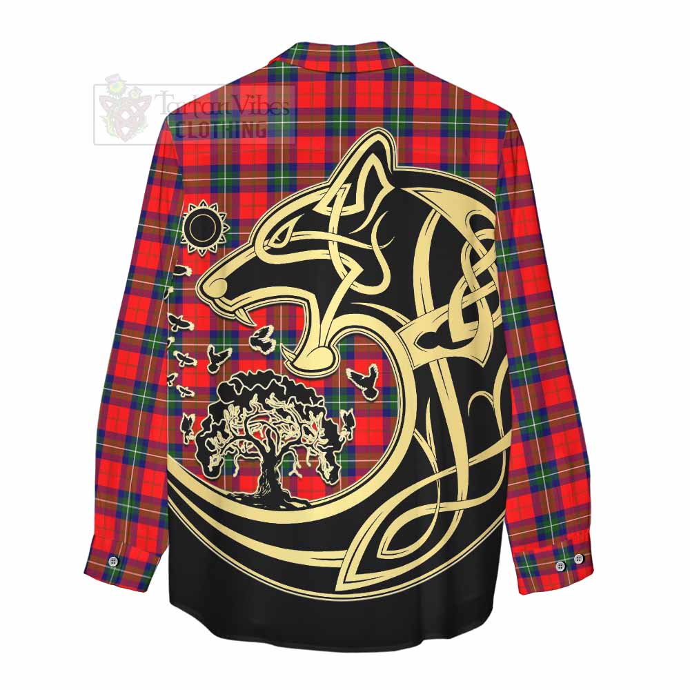 Ruthven Tartan Women's Casual Shirt with Family Crest Celtic Wolf Style - Tartan Vibes Clothing