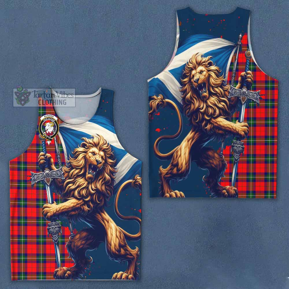 Ruthven Tartan Family Crest Men's Tank Top with Scottish Majestic Lion - Tartan Vibes Clothing