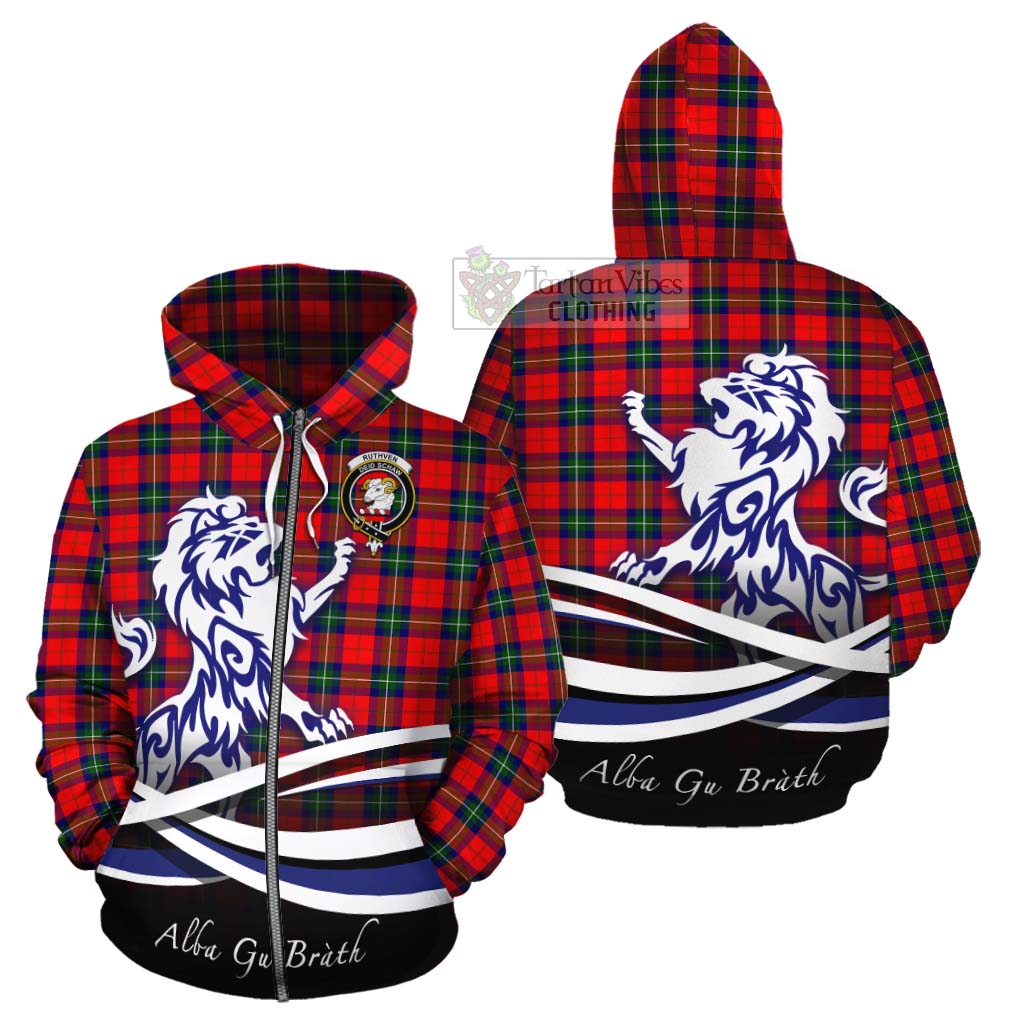 Ruthven Tartan Cotton Hoodie with Alba Gu Brath Regal Lion Emblem - Tartan Vibes Clothing