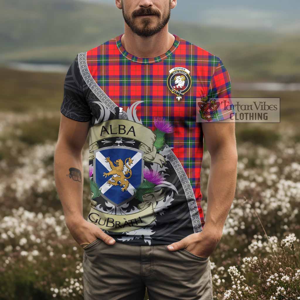 Ruthven Tartan Family Crest T-Shirt Lion Rampant Royal Thistle Shield Celtic Inspired - Tartan Vibes Clothing