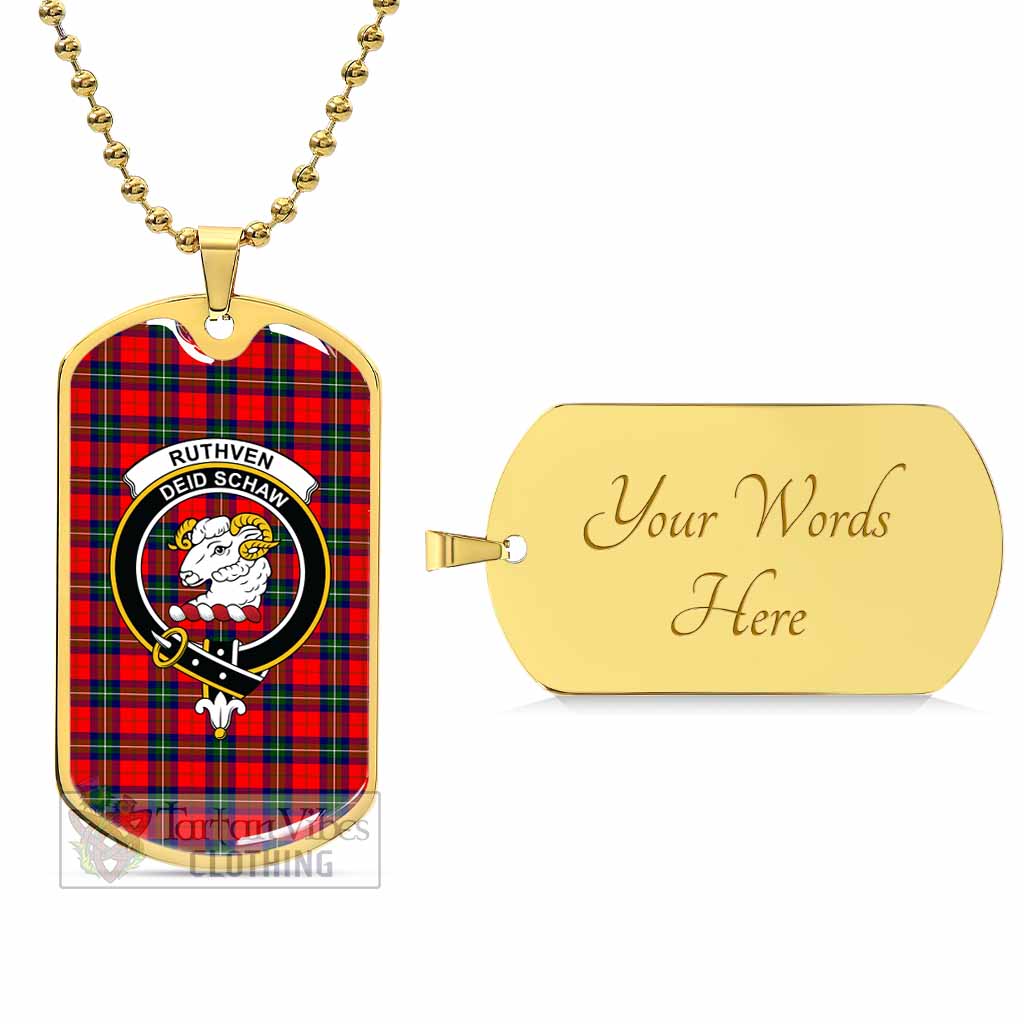 Ruthven Tartan Dog Tag Necklace with Family Crest Gold Yes - Tartan Vibes Clothing