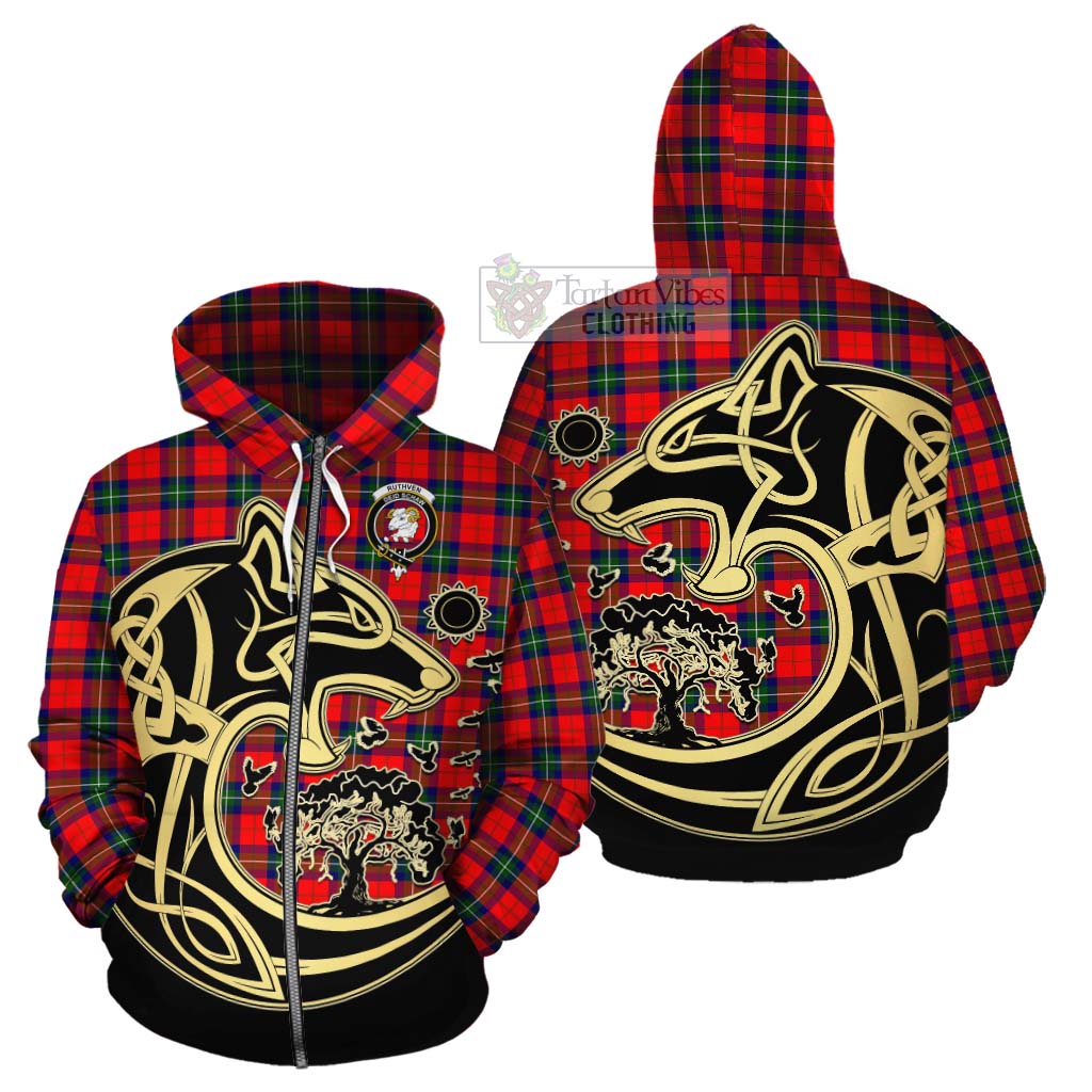 Ruthven Tartan Cotton Hoodie with Family Crest Celtic Wolf Style - Tartan Vibes Clothing