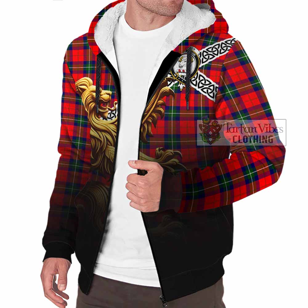 Ruthven Crest Tartan Sherpa Hoodie with Golden Lion Emblem Celtic Style - Tartan Vibes Clothing