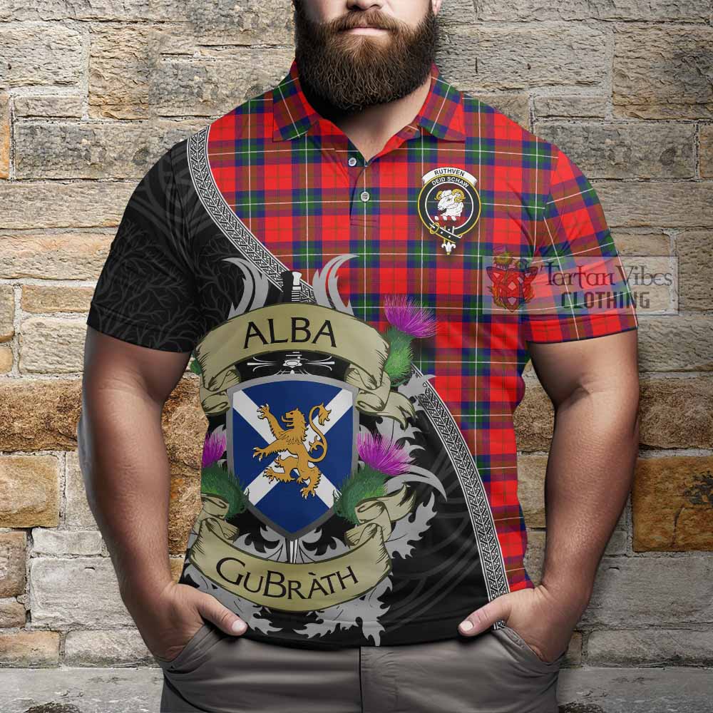 Ruthven Tartan Family Crest Polo Shirt Lion Rampant Royal Thistle Shield Celtic Inspired - Tartan Vibes Clothing