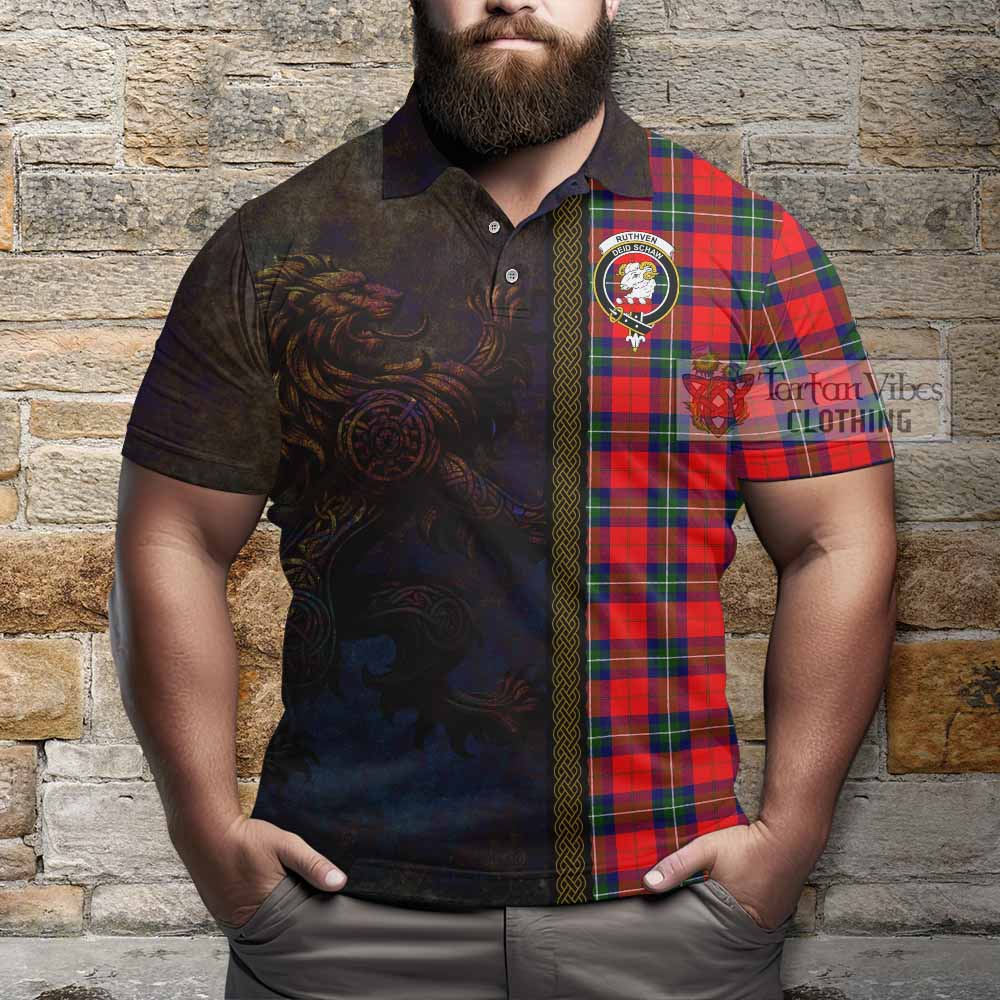 Ruthven Tartan Family Crest Polo Shirt Alba Gu Brath Be Brave Lion Ancient Style - Tartan Vibes Clothing