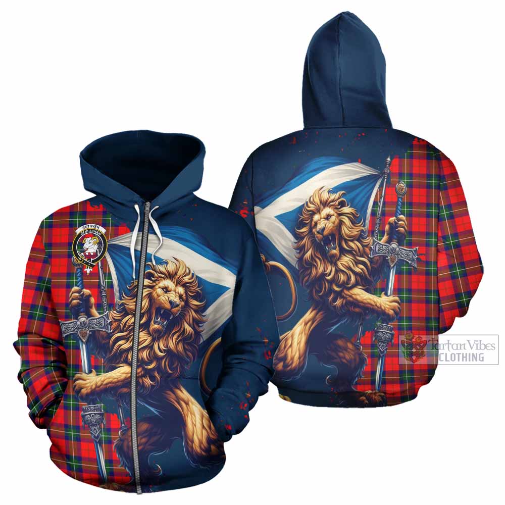 Ruthven Tartan Family Crest Hoodie with Scottish Majestic Lion - Tartan Vibes Clothing