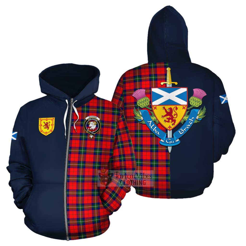 Ruthven Tartan Cotton Hoodie Alba with Scottish Lion Royal Arm Half Style - Tartan Vibes Clothing