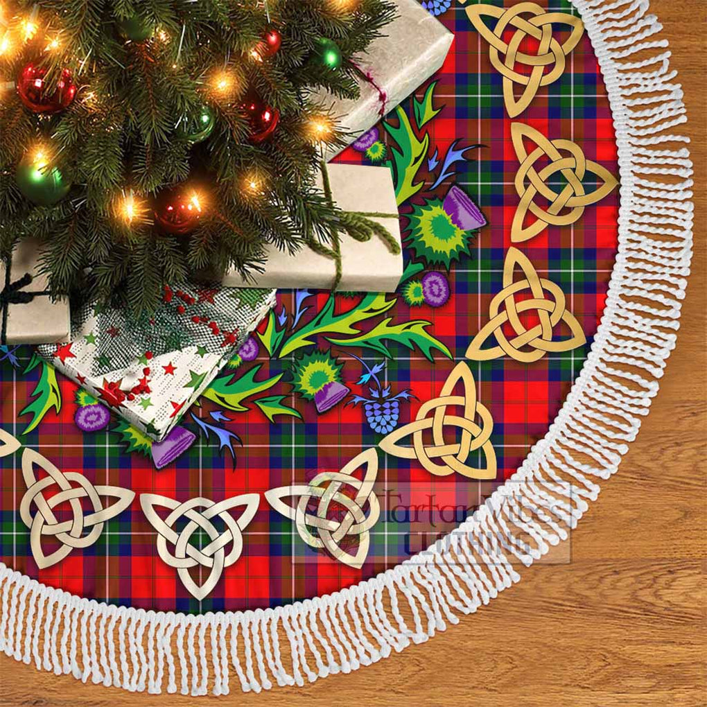 Tartan Vibes Clothing Ruthven Tartan Christmas Tree Skirt with Thistle Celtic Knot Style