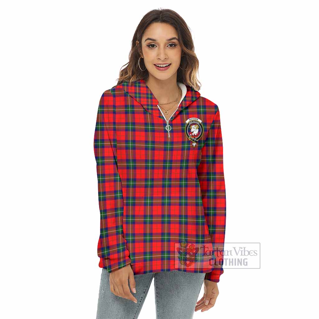 Tartan Vibes Clothing Ruthven Tartan Crest Women's Borg  Half Zip Fleece Hoodie