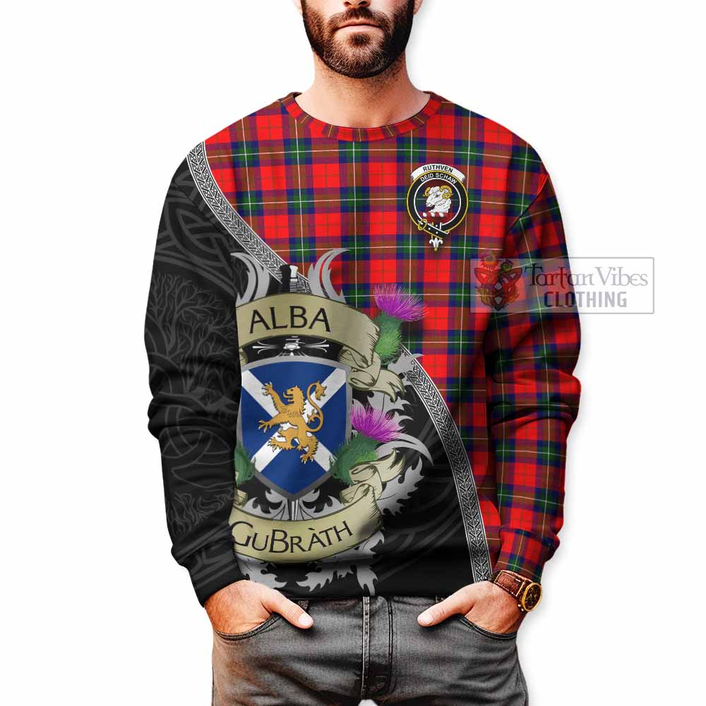 Ruthven Tartan Family Crest Sweatshirt Lion Rampant Royal Thistle Shield Celtic Inspired - Tartan Vibes Clothing
