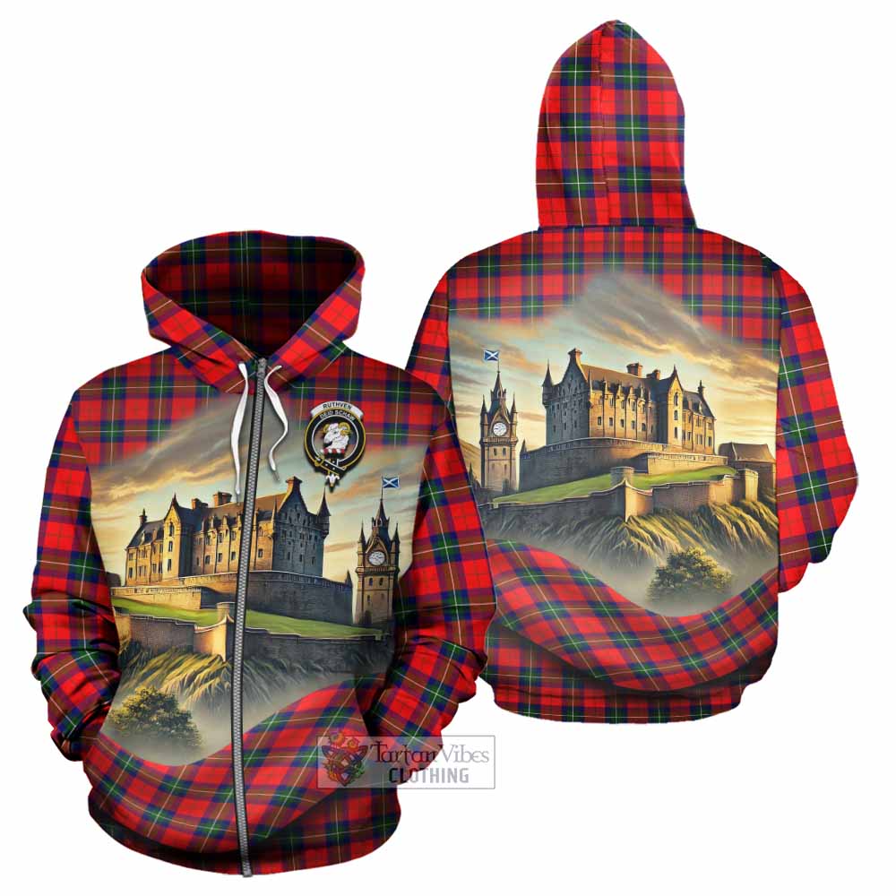 Ruthven Tartan Family Crest Hoodie with Scottish Ancient Castle Style Zip Hoodie - Tartan Vibes Clothing