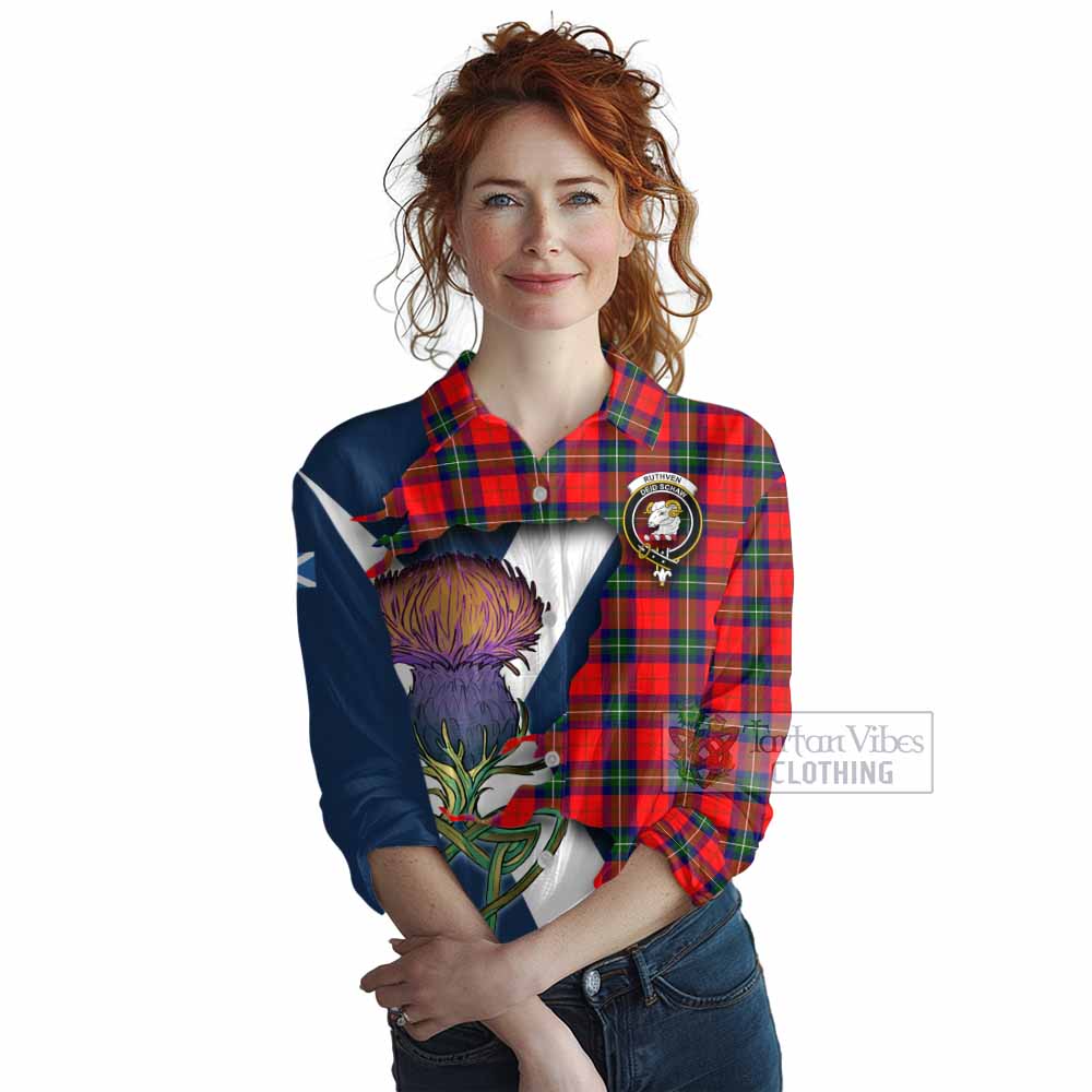 Tartan Vibes Clothing Ruthven Tartan Family Crest Women's Casual Shirt Scottish Thistle Celtic Inspired