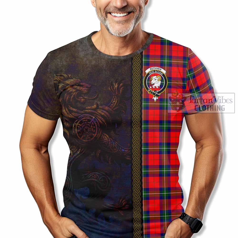 Ruthven Tartan Family Crest T-Shirt Alba Gu Brath Be Brave Lion Ancient Style - Tartan Vibes Clothing