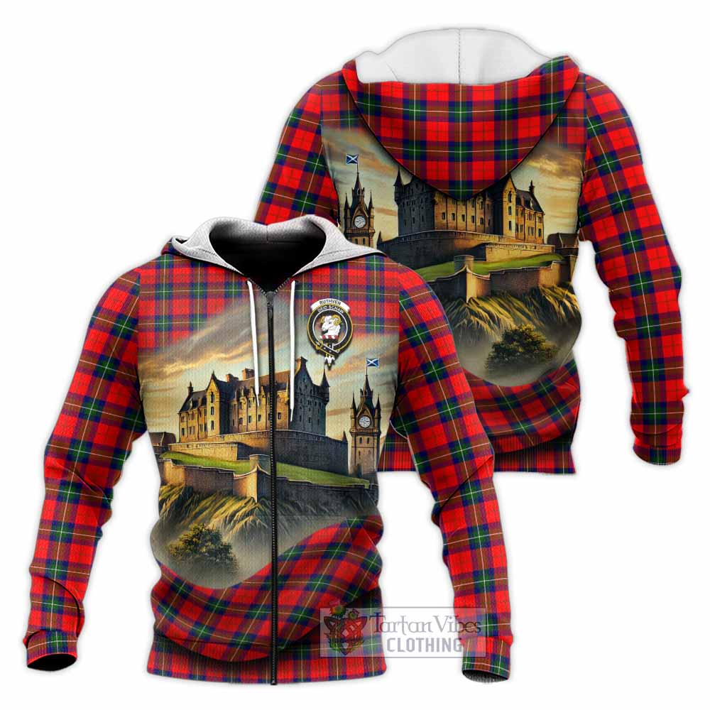 Ruthven Tartan Family Crest Knitted Hoodie with Scottish Ancient Castle Style Unisex Knitted Zip Hoodie - Tartan Vibes Clothing