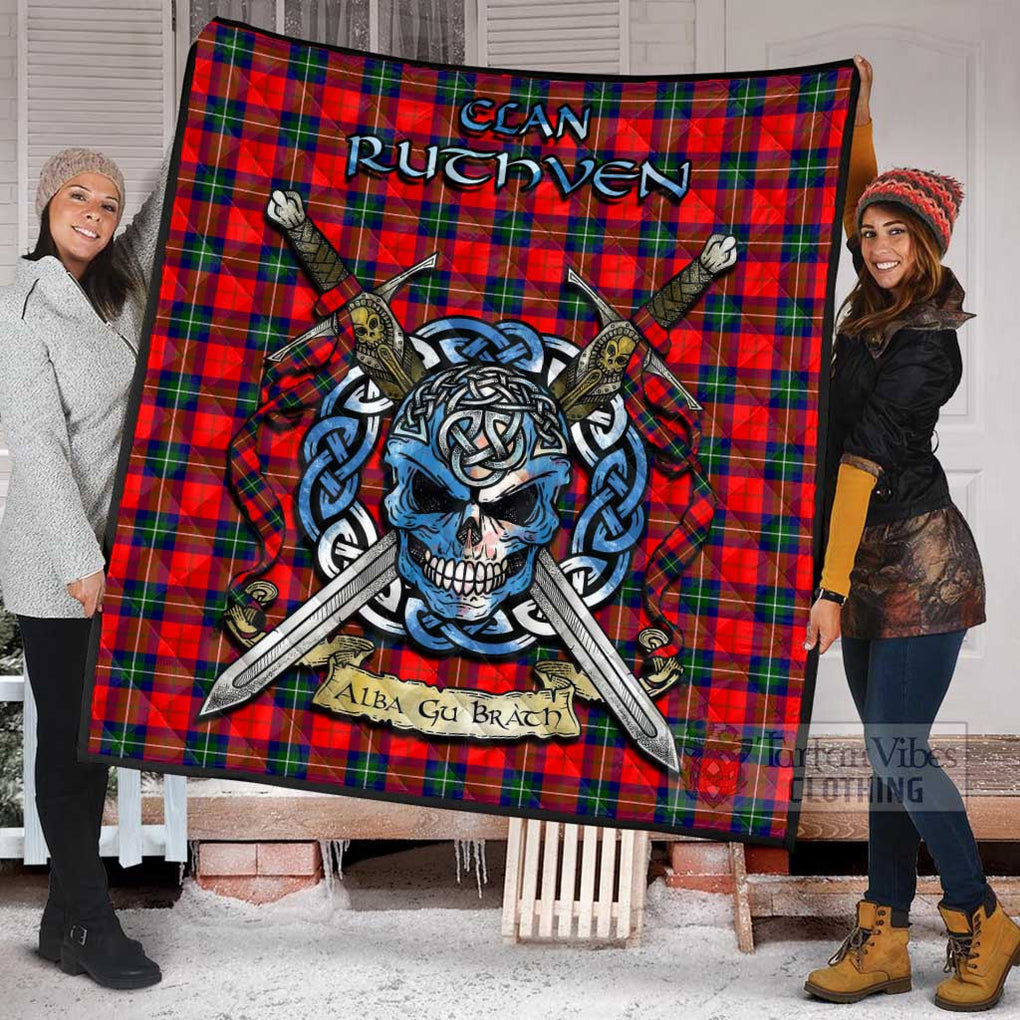 Ruthven Tartan Quilt with Celtic Skull Alba Gu Brath Style - Tartan Vibes Clothing