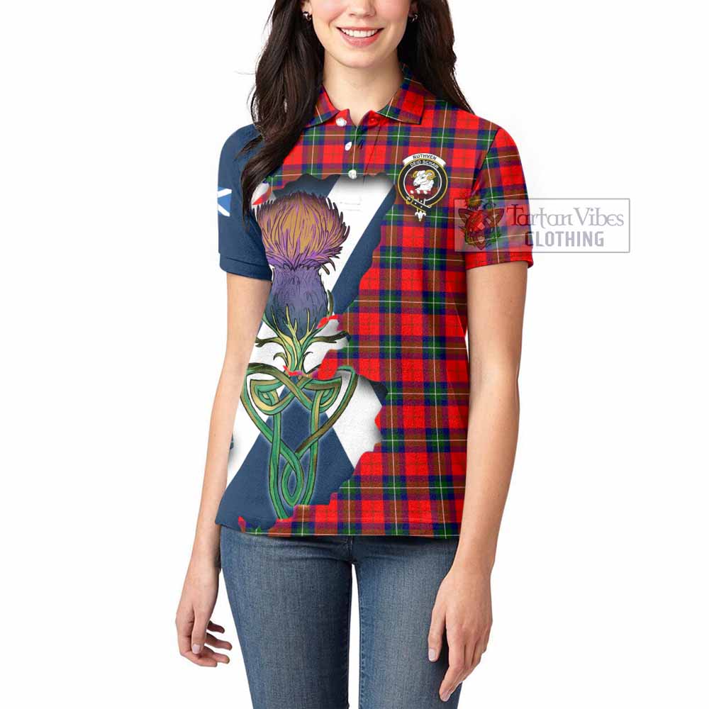 Tartan Vibes Clothing Ruthven Tartan Family Crest Women's Polo Shirt Scottish Thistle Celtic Inspired