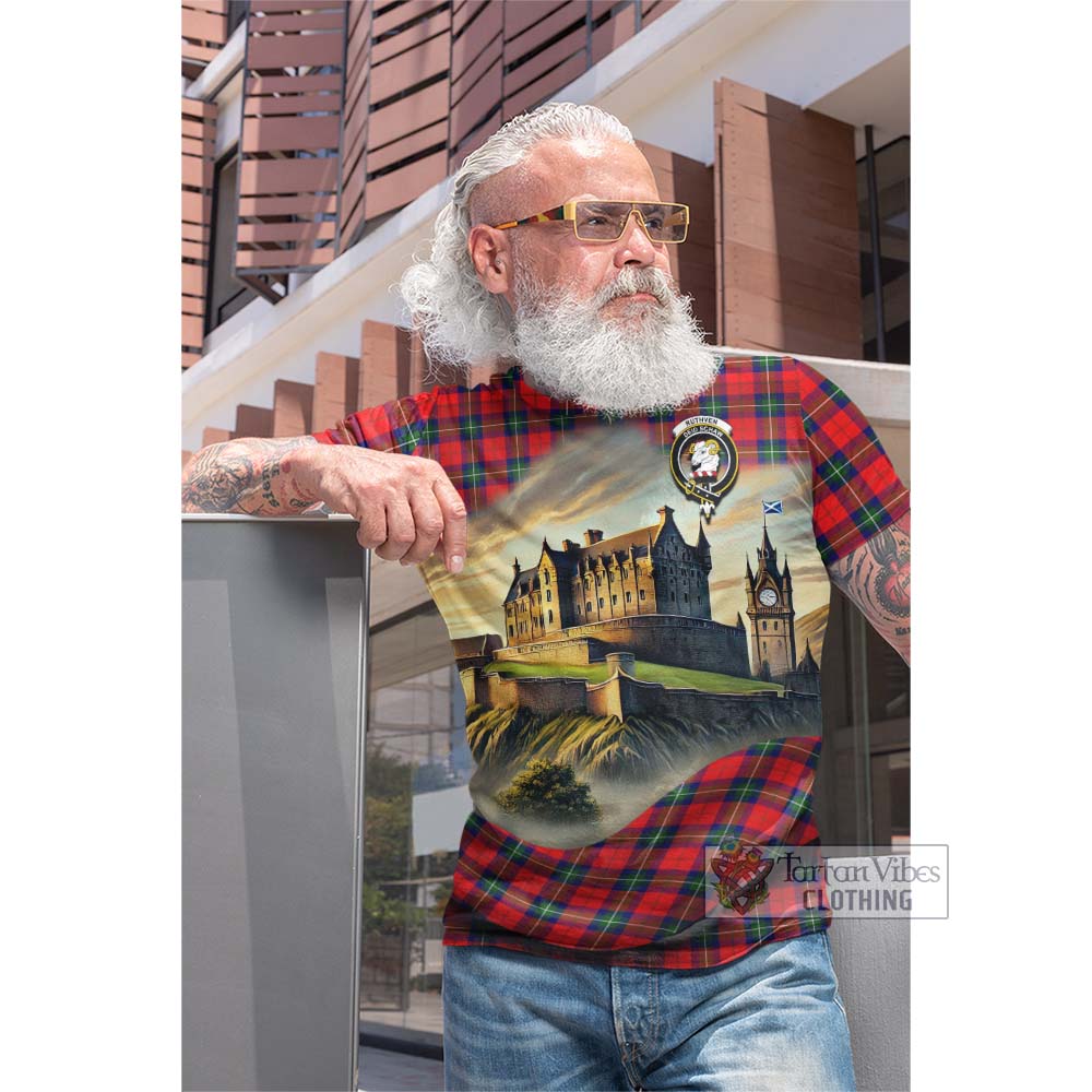 Tartan Vibes Clothing Ruthven Tartan Family Crest Cotton T-shirt with Scottish Ancient Castle Style