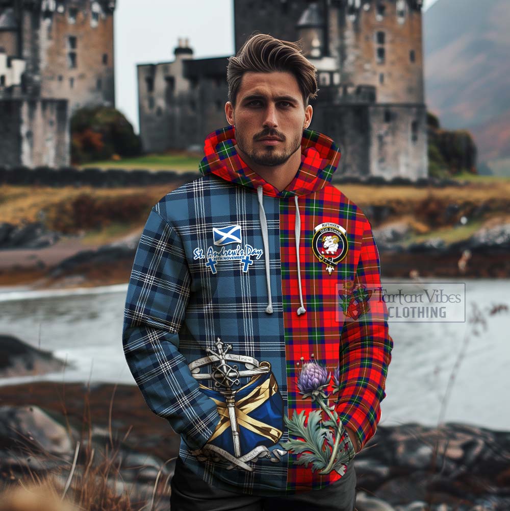 Ruthven Tartan Cotton Hoodie Happy St. Andrew's Day Half Tartan Style - Tartan Vibes Clothing