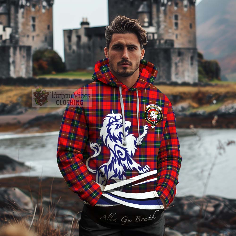 Ruthven Tartan Cotton Hoodie with Alba Gu Brath Regal Lion Emblem - Tartan Vibes Clothing