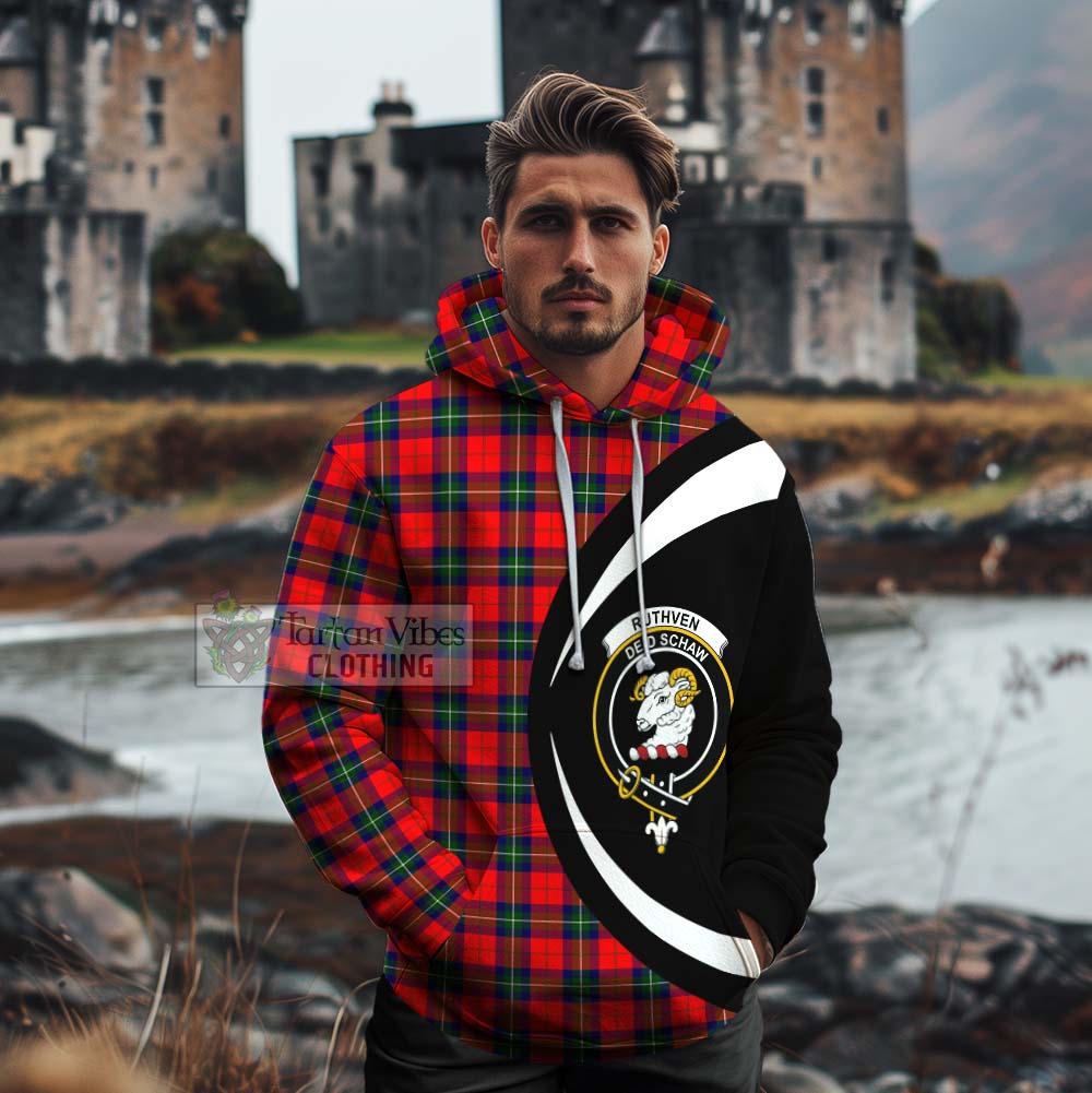 Ruthven Tartan Cotton Hoodie with Family Crest Circle Style - Tartan Vibes Clothing