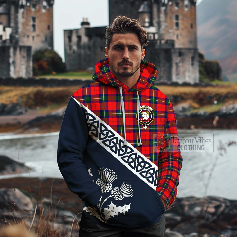 Ruthven Tartan Cotton Hoodie Featuring Thistle and Scotland Map - Tartan Vibes Clothing