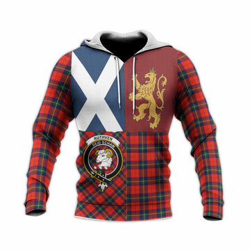 Ruthven Crest Tartan Knitted Hoodie with Lion Rampant Saltire Style