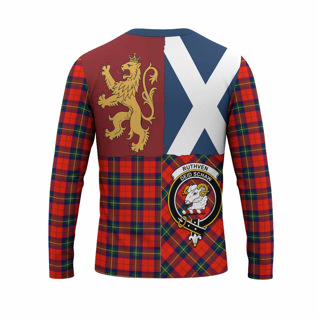 Ruthven Crest Tartan Long Sleeve T-Shirt with Lion Rampant Saltire Style