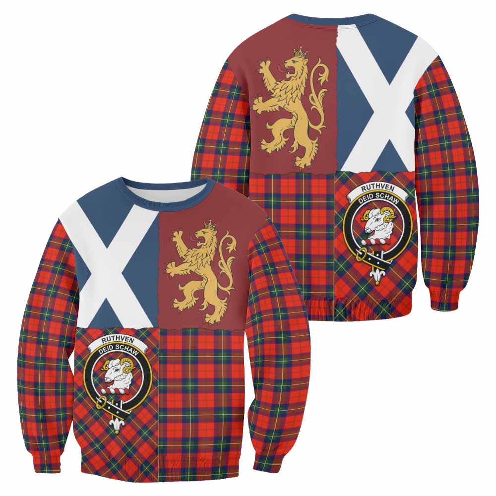 Ruthven Crest Tartan Sweatshirt with Lion Rampant Saltire Style