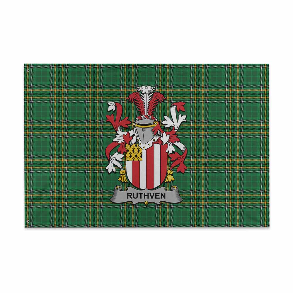 Tartan Vibes Clothing Ruthven Irish Clan Tartan House Flag with Coat of Arms