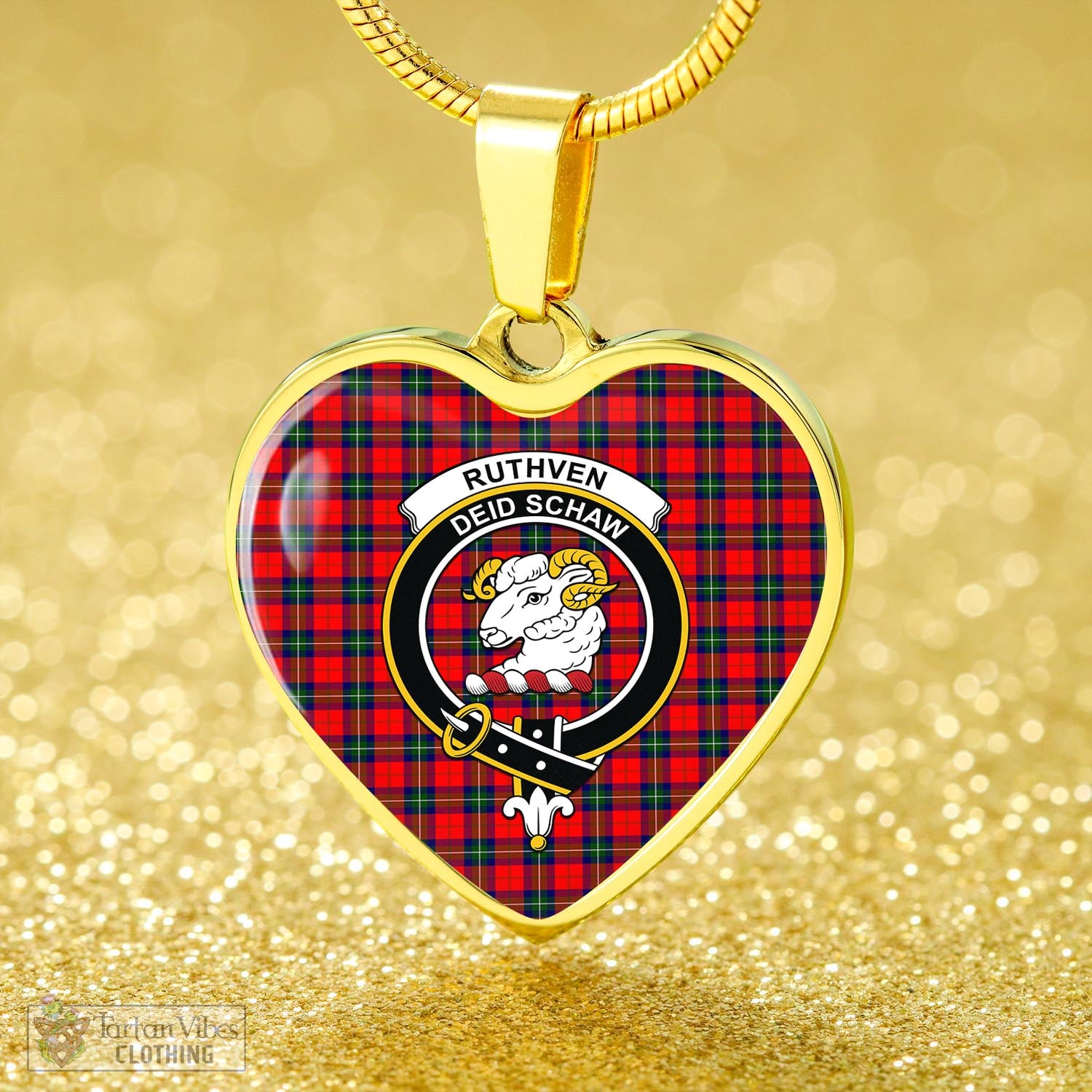 Ruthven Tartan Heart Necklace with Family Crest - Tartan Vibes Clothing