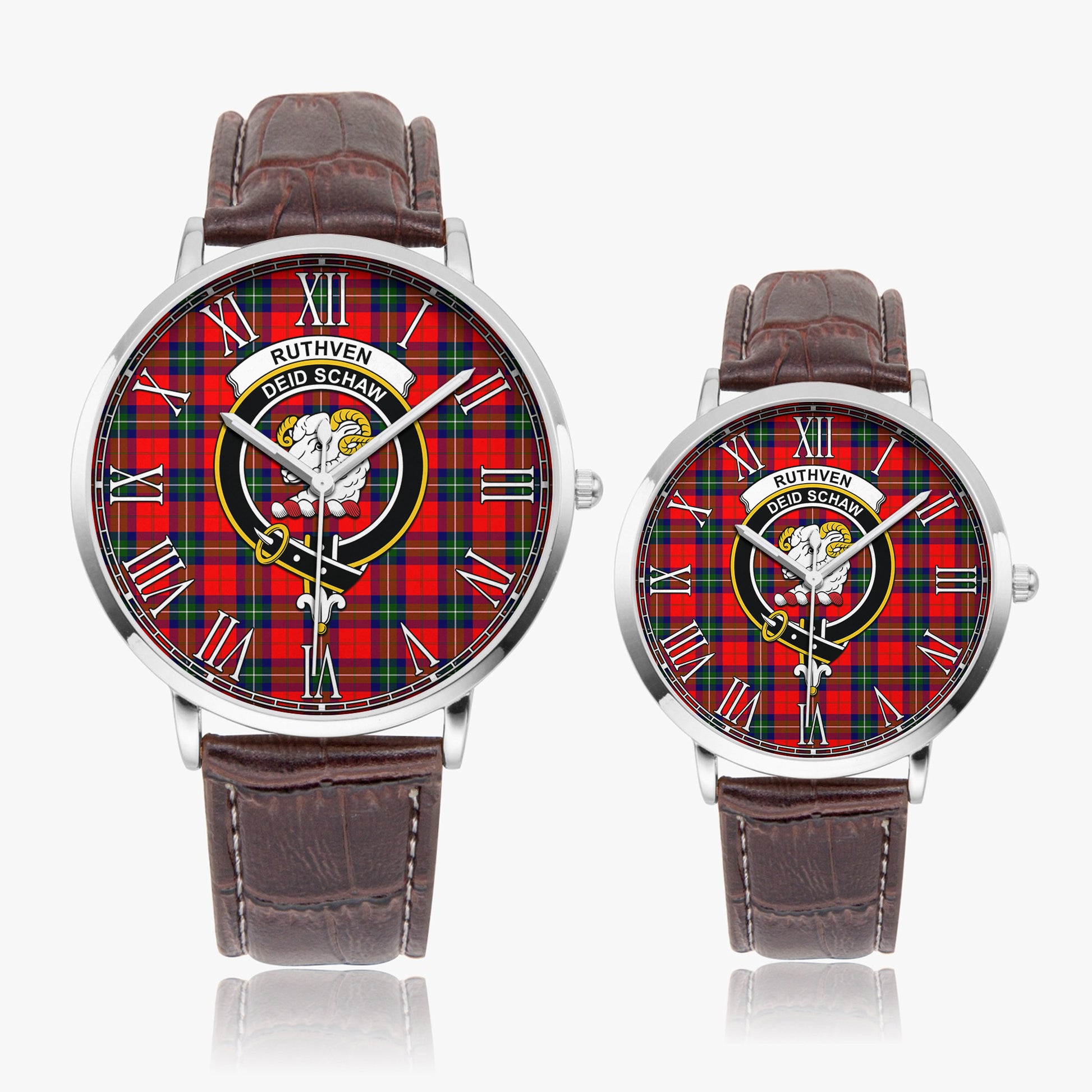 Ruthven Modern Tartan Family Crest Leather Strap Quartz Watch - Tartanvibesclothing