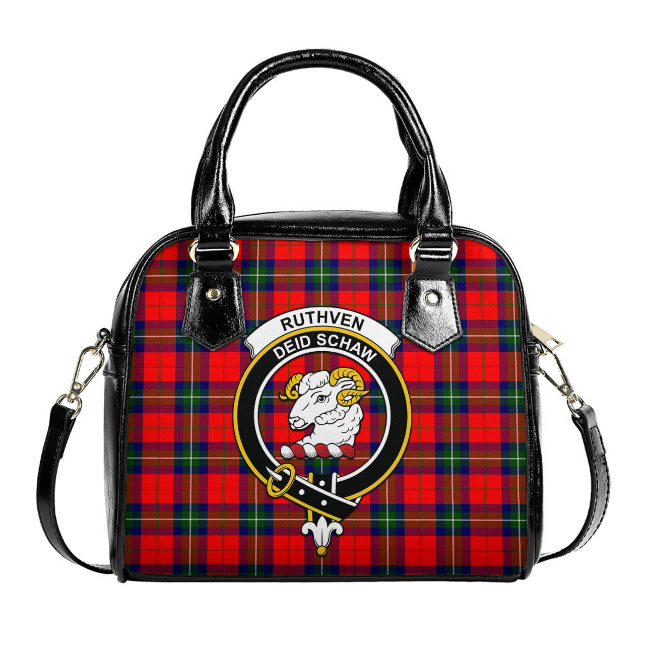 Ruthven Tartan Shoulder Handbags with Family Crest One Size 9*21*24 cm (3.54*8.27*9.45 inches) - Tartan Vibes Clothing