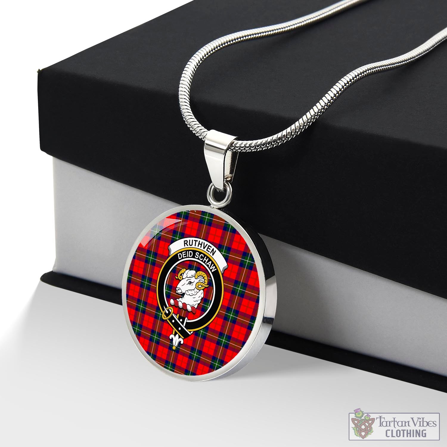 Ruthven Tartan Circle Necklace with Family Crest Luxury Necklace (Silver) No - Tartan Vibes Clothing
