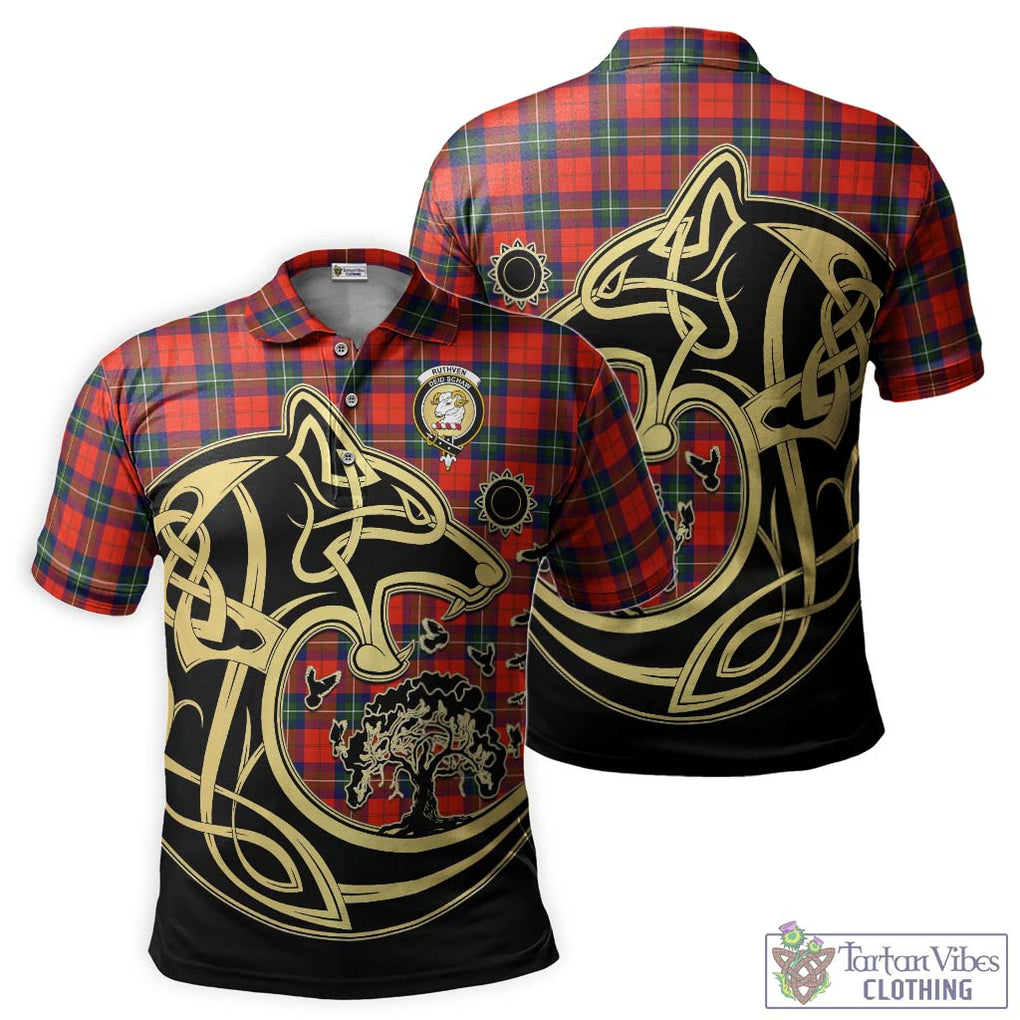 Ruthven Tartan Polo Shirt with Family Crest Celtic Wolf Style Kid - Tartan Vibes Clothing