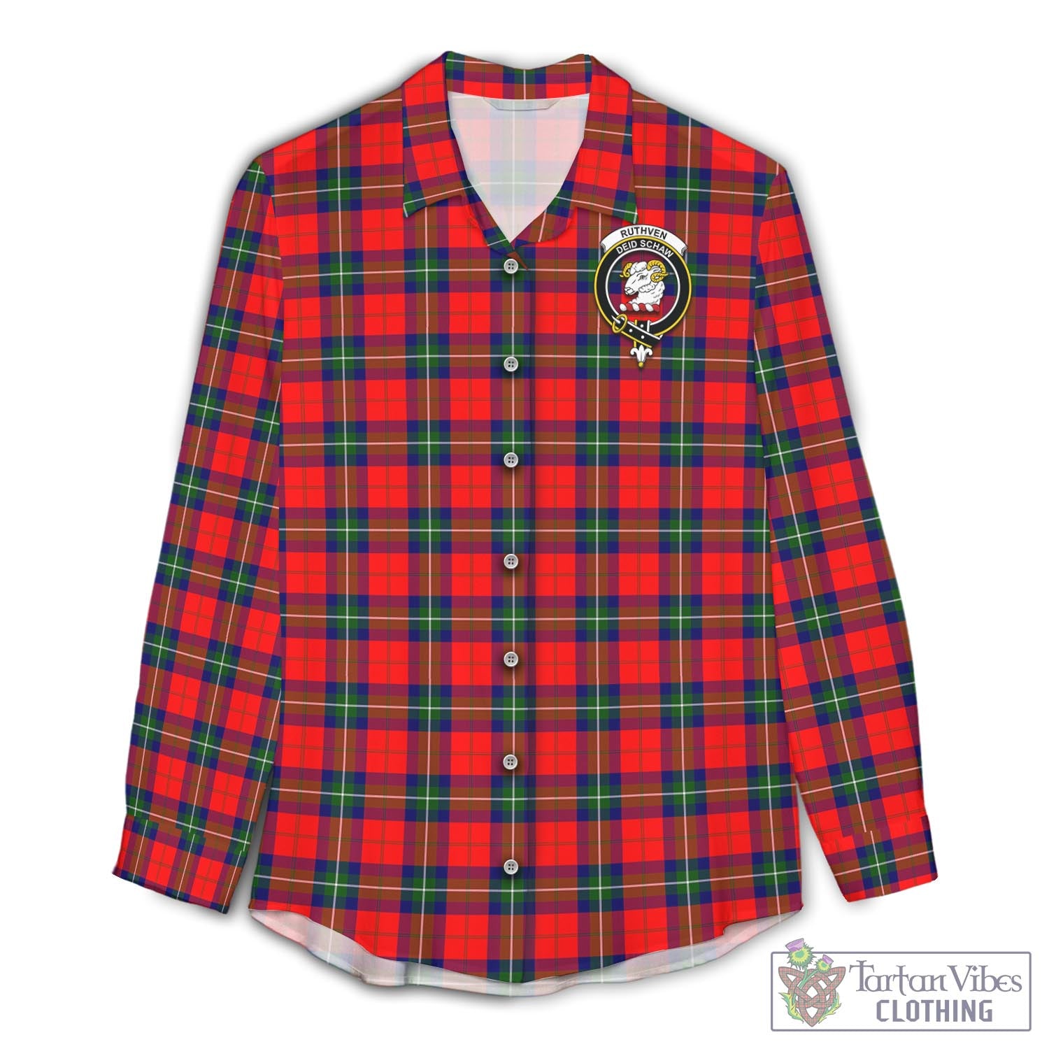 Ruthven Tartan Women's Casual Shirt with Family Crest Female - Tartan Vibes Clothing