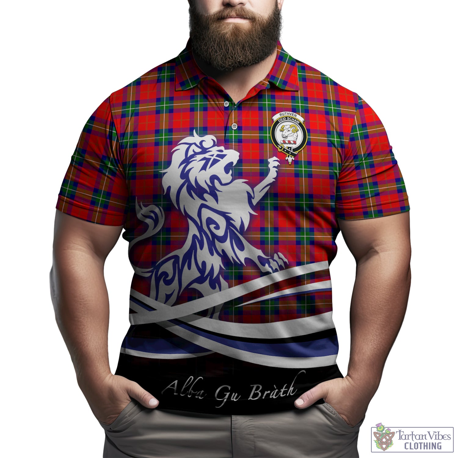 Ruthven Tartan Polo Shirt with Alba Gu Brath Regal Lion Emblem Kid - Tartan Vibes Clothing