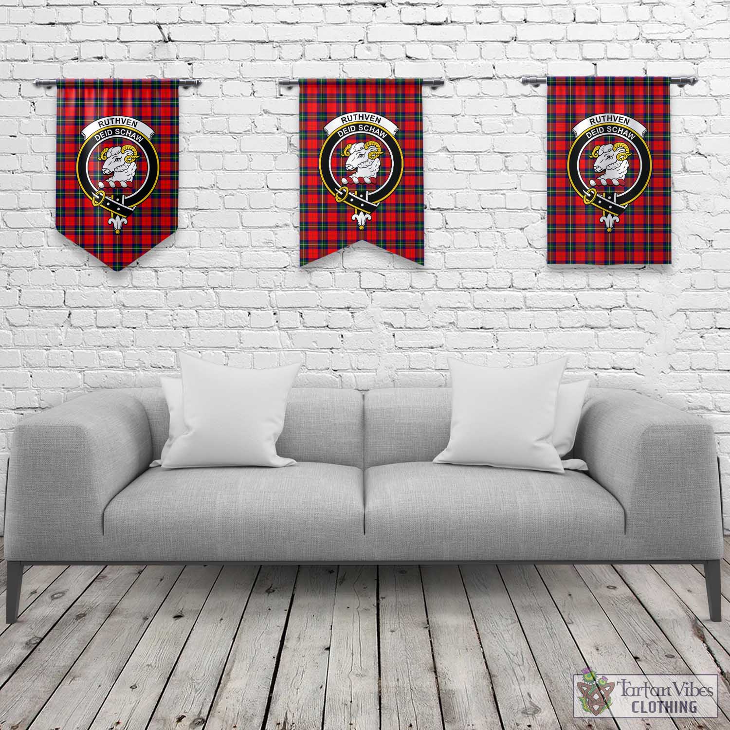 Ruthven Tartan Gonfalon, Tartan Banner with Family Crest Rectangle - Tartan Vibes Clothing