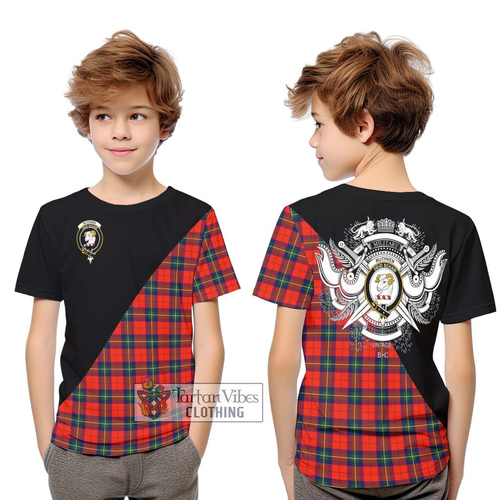 Ruthven Tartan Kid T-Shirt with Family Crest and Military Logo Style Youth XL Size14 - Tartan Vibes Clothing