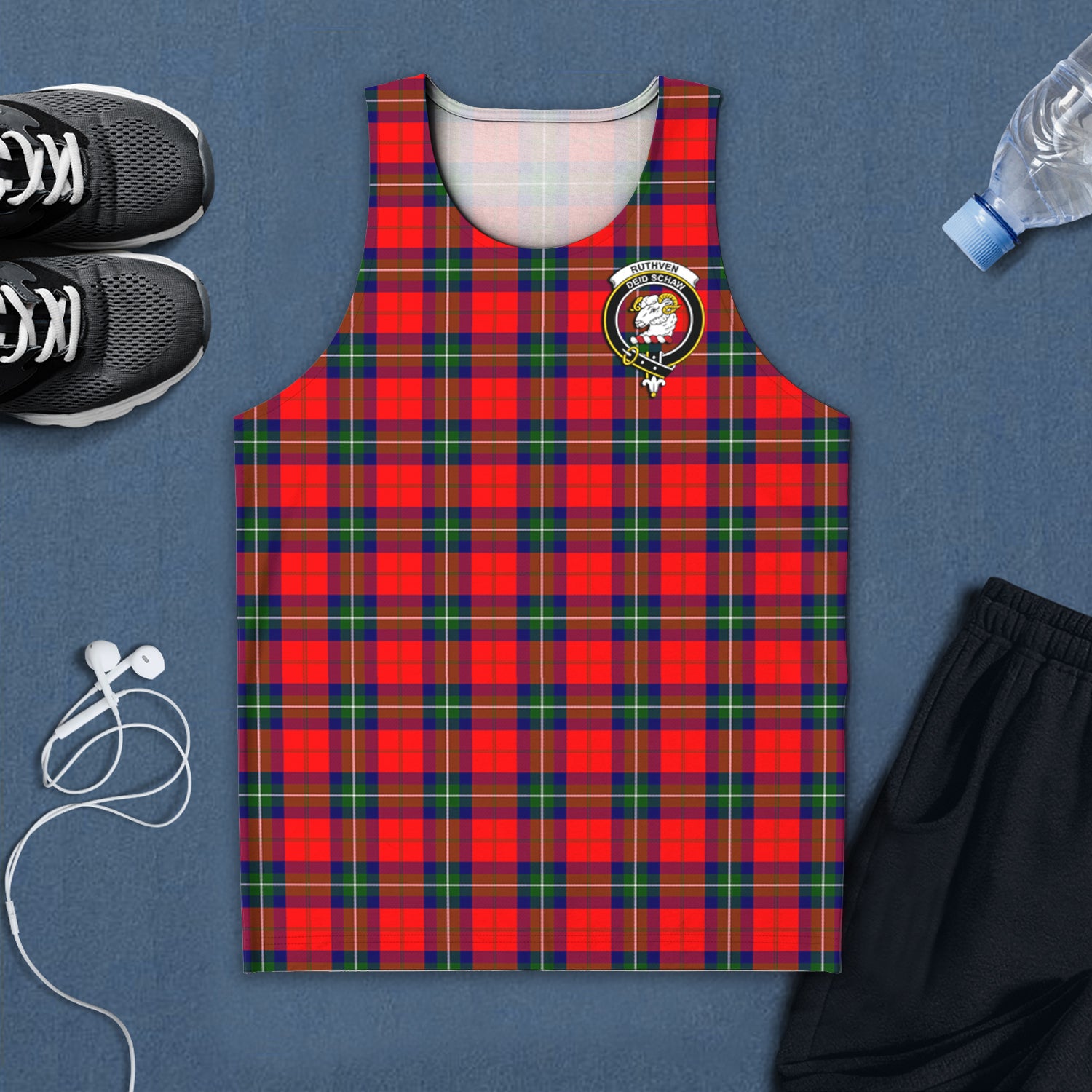 Ruthven Tartan Mens Tank Top with Family Crest 5XL - Tartan Vibes Clothing