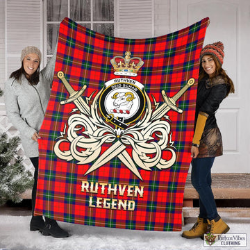 Ruthven Modern Tartan Blanket with Clan Crest and the Golden Sword of Courageous Legacy