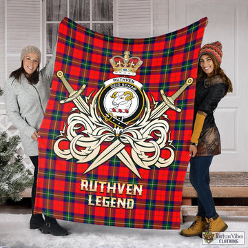 Ruthven Tartan Blanket with Clan Crest and the Golden Sword of Courageous Legacy X-Large 59 x 79 inches 150 x 200 cm - Tartan Vibes Clothing