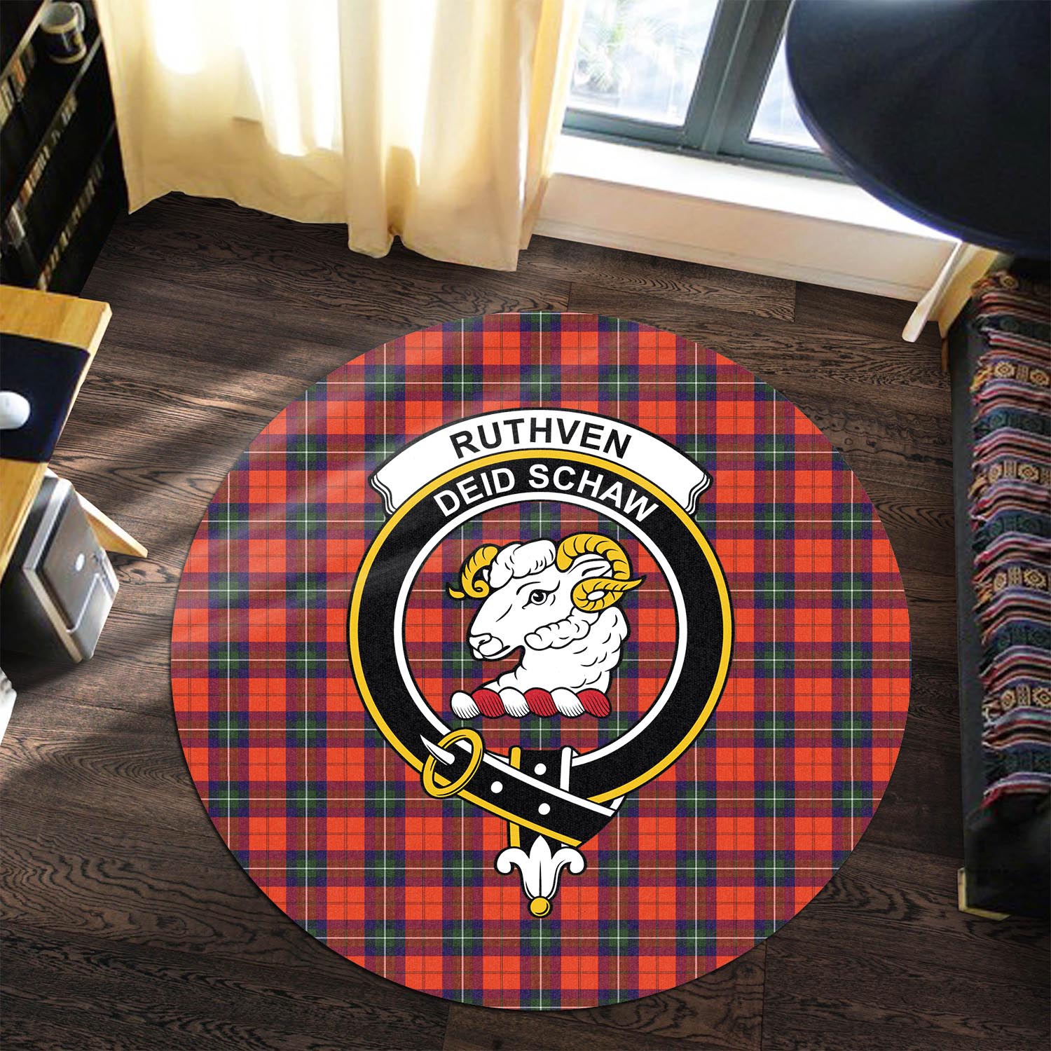 ruthven-modern-tartan-round-rug-with-family-crest