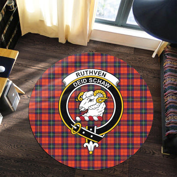 Ruthven Tartan Round Rug with Family Crest Premium Round Rug - Tartan Vibes Clothing