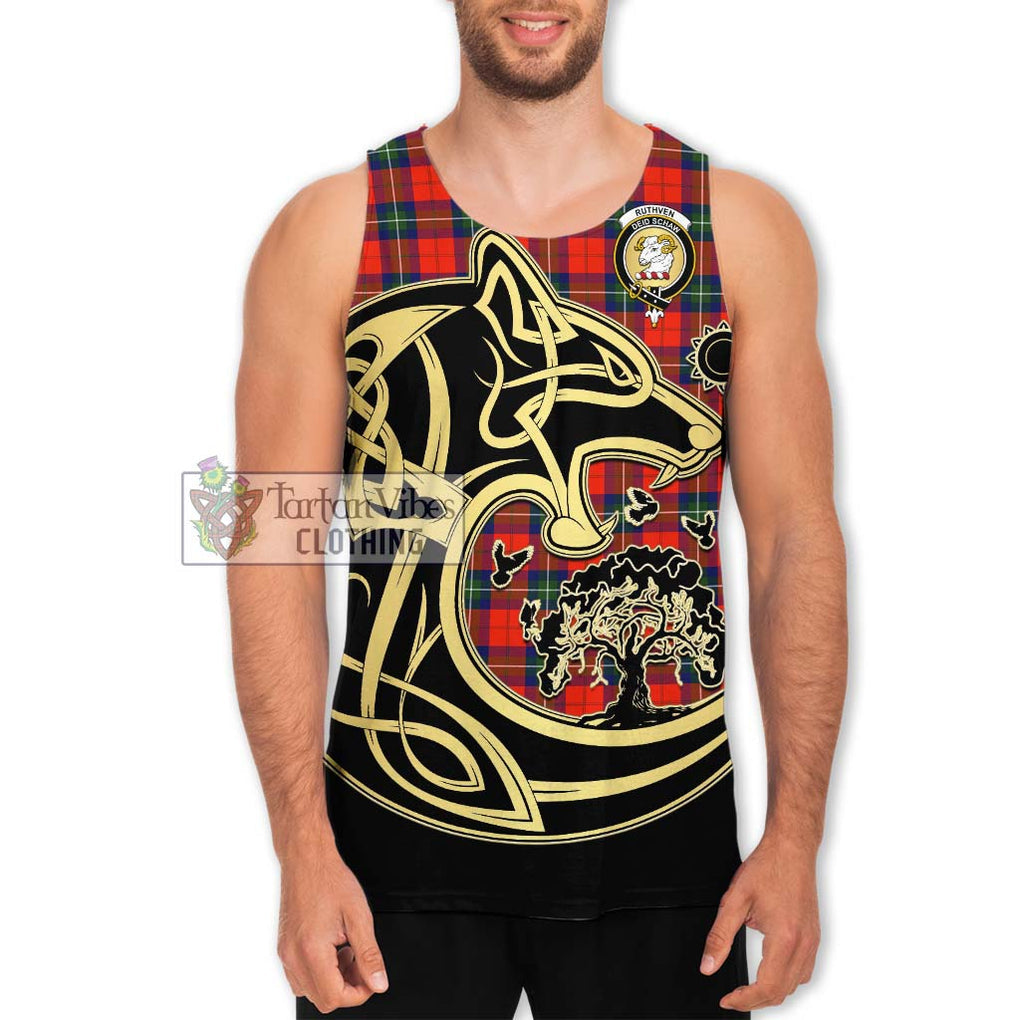 Ruthven Tartan Men's Tank Top with Family Crest Celtic Wolf Style Men - Tartan Vibes Clothing