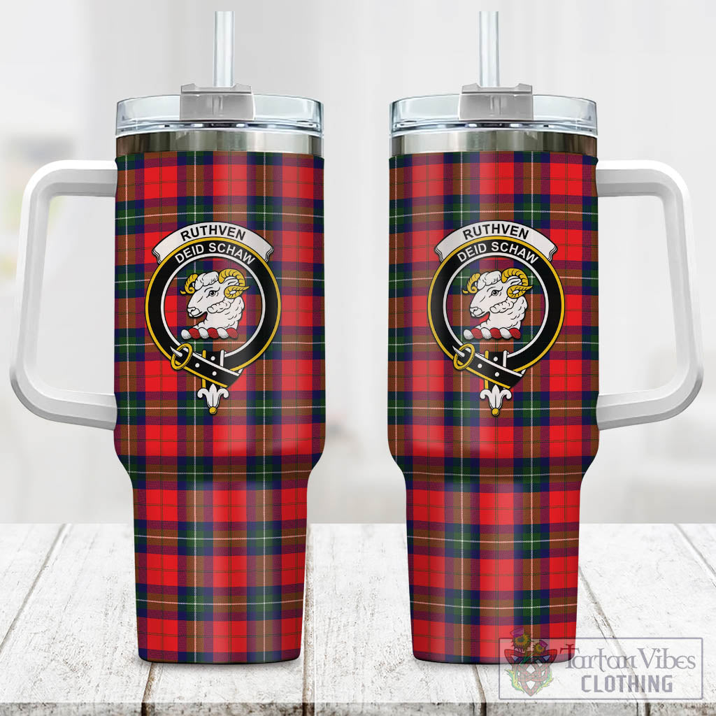 Ruthven Tartan Tumbler with Handle with Family Crest One Size 40 OZ - Tartan Vibes Clothing