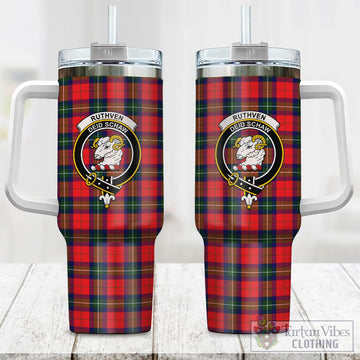 Ruthven Modern Tartan and Family Crest Tumbler with Handle