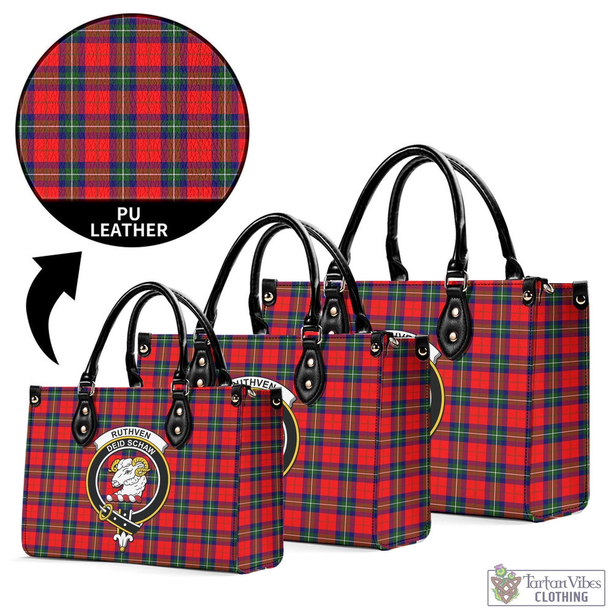 Ruthven Tartan Luxury Leather Handbags with Family Crest L - Tartan Vibes Clothing
